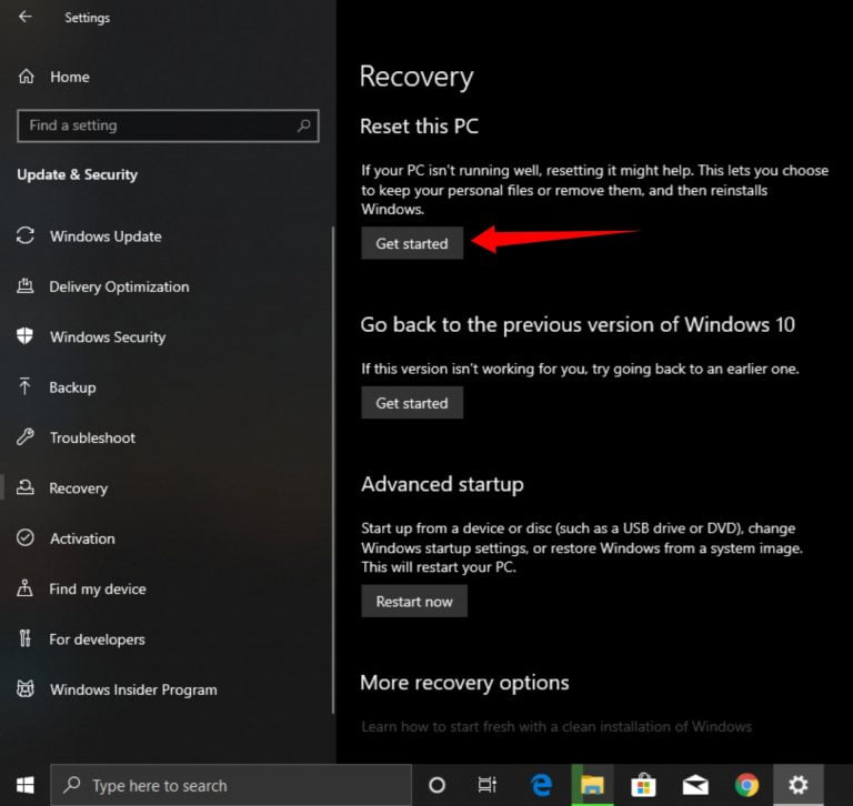 resetting windows 10 to factory settings