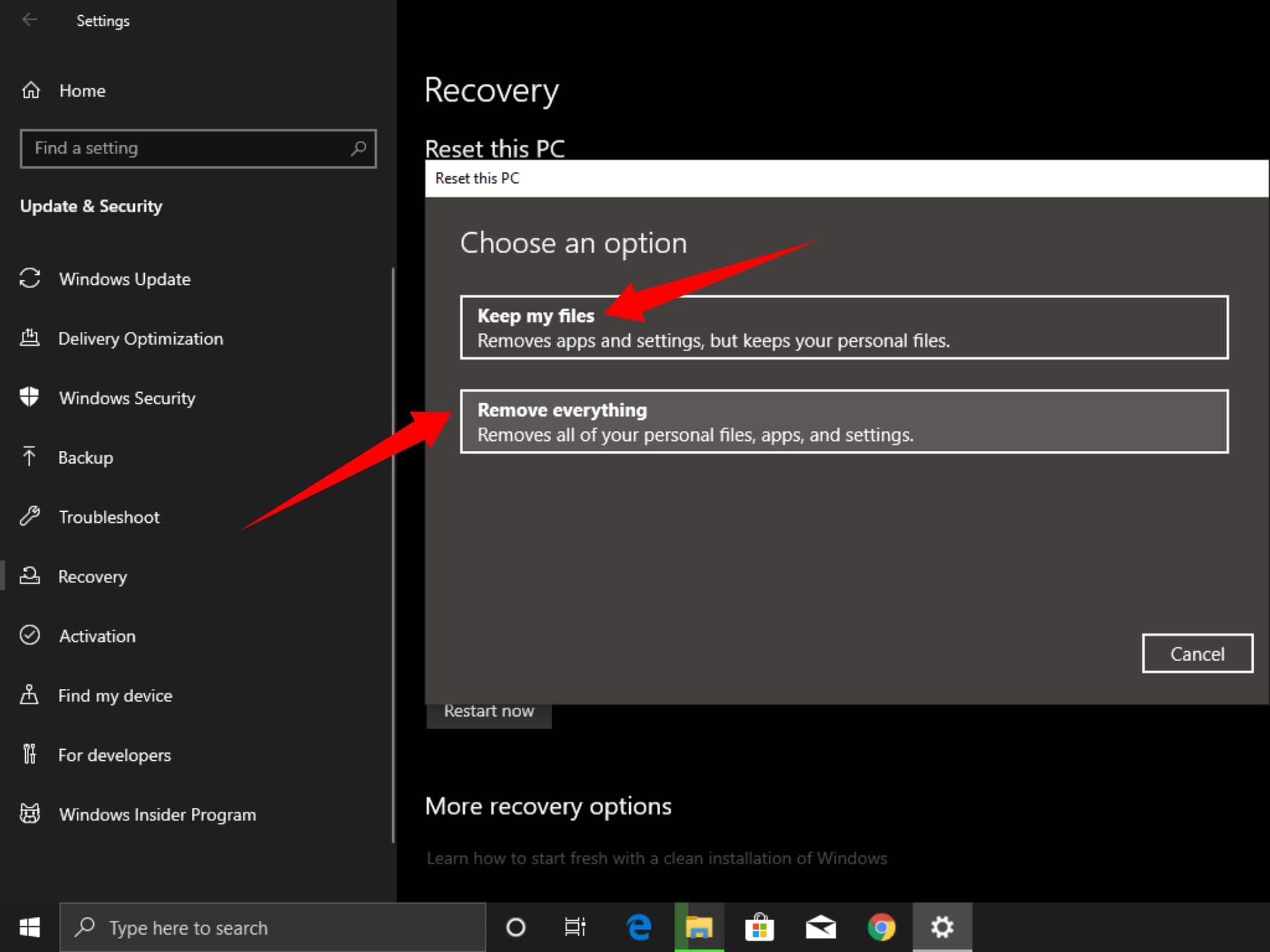 restore windows 10 to factory settings