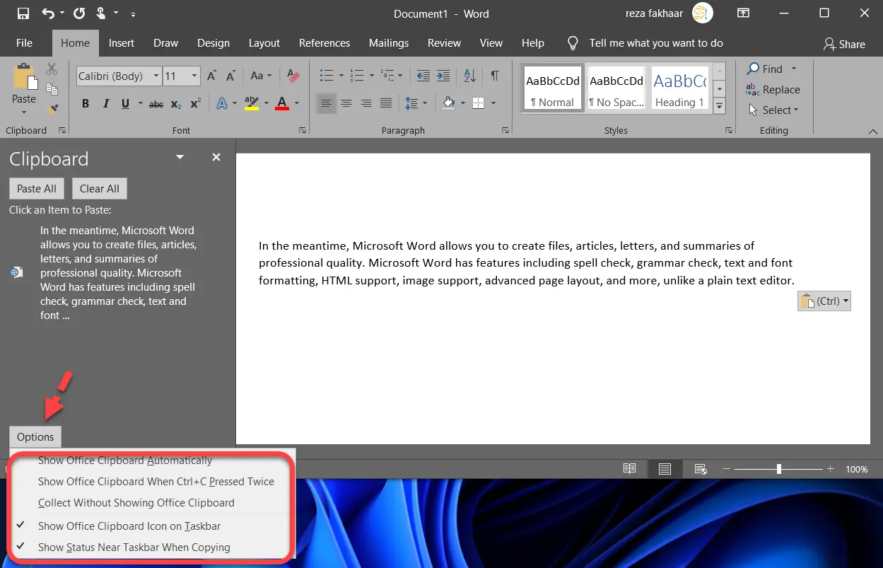 How to Set Options for Microsoft Office Clipboard